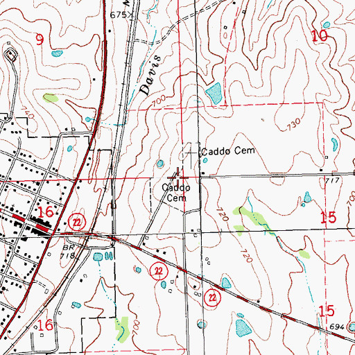 Topographic Map of Caddo Cemetery, OK