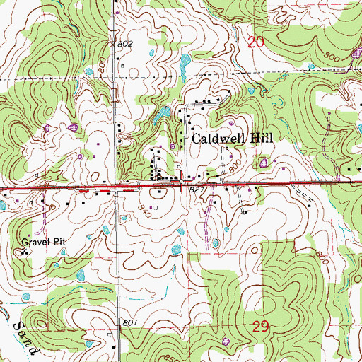 Topographic Map of Caldwell Hill, OK