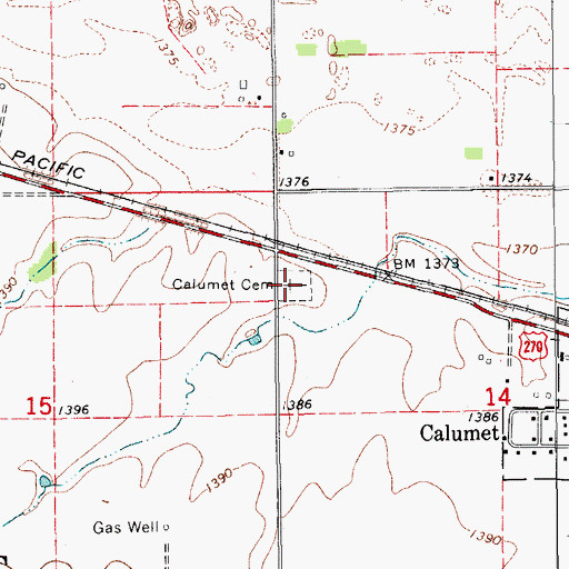 Topographic Map of Calumet Cemetery, OK