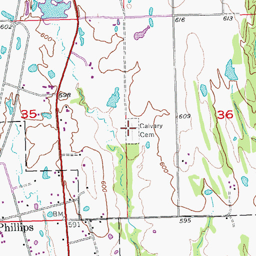 Topographic Map of Calvary Cemetery, OK