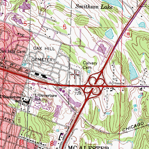 Topographic Map of Calvary Cemetery, OK