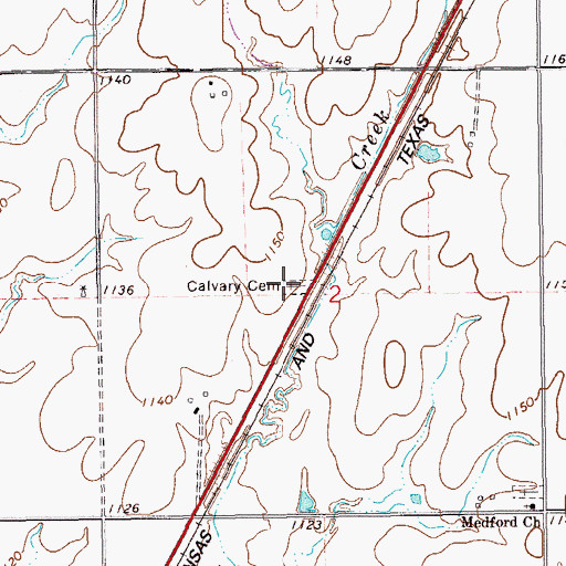 Topographic Map of Calvary Cemetery, OK
