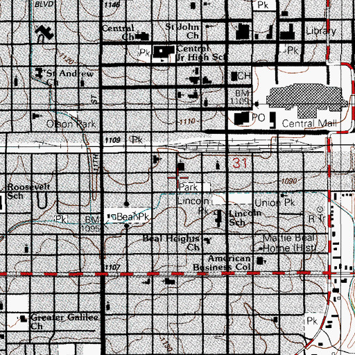 Topographic Map of Calvary Church, OK