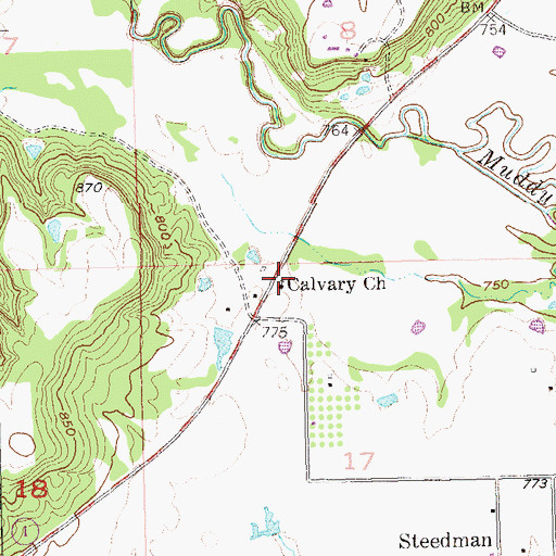 Topographic Map of Calvary Church, OK