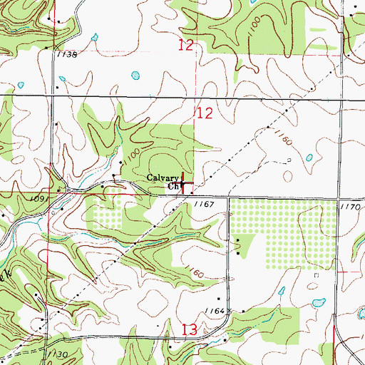 Topographic Map of Calvary Church, OK