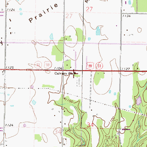Topographic Map of Calvary Baptist Church, OK