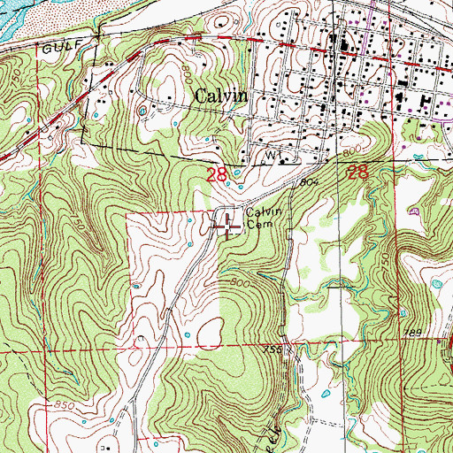 Topographic Map of Calvin Cemetery, OK