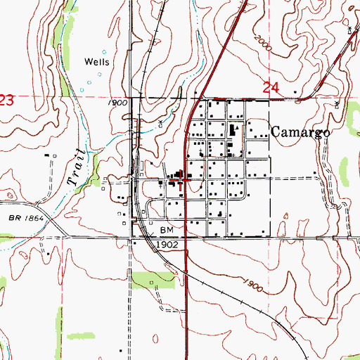 Topographic Map of Camargo, OK