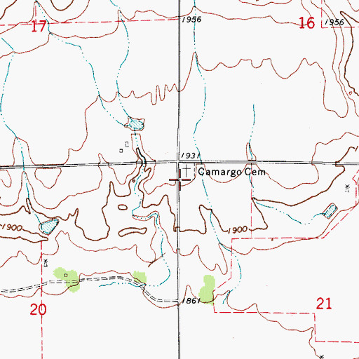 Topographic Map of Camargo Cemetery, OK