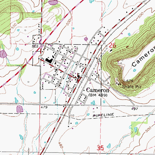 Topographic Map of Cameron, OK