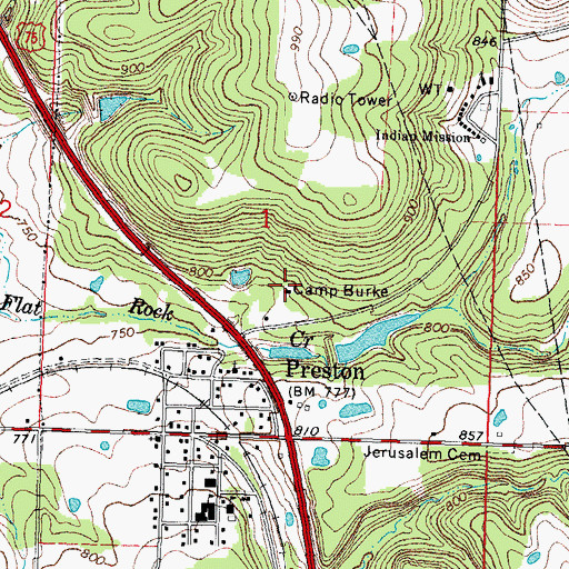 Topographic Map of Camp Burke, OK