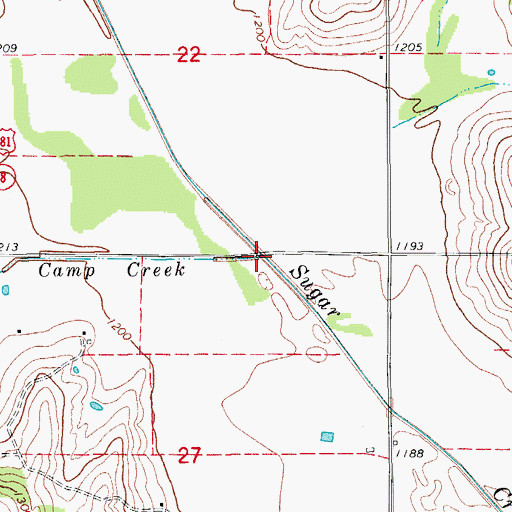 Topographic Map of Camp Creek, OK
