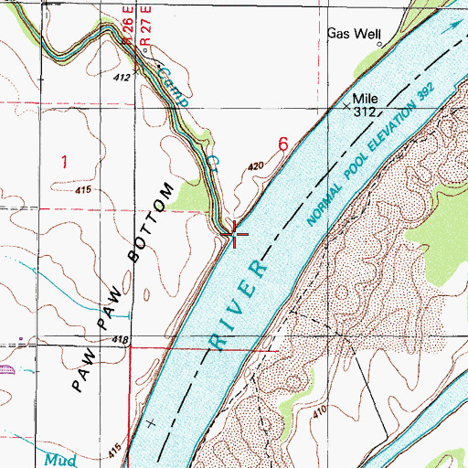 Topographic Map of Camp Creek, OK