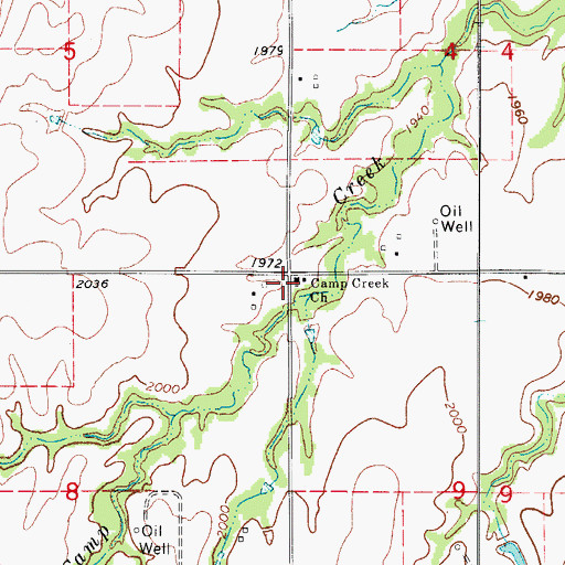 Topographic Map of Camp Creek Church, OK