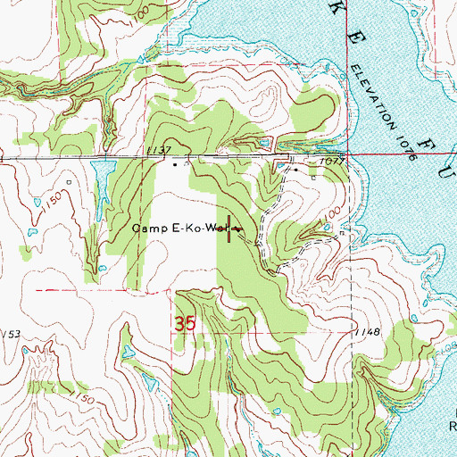 Topographic Map of Camp E-Ko-Wah, OK