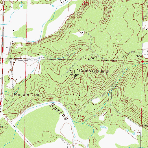 Topographic Map of Camp Garland, OK