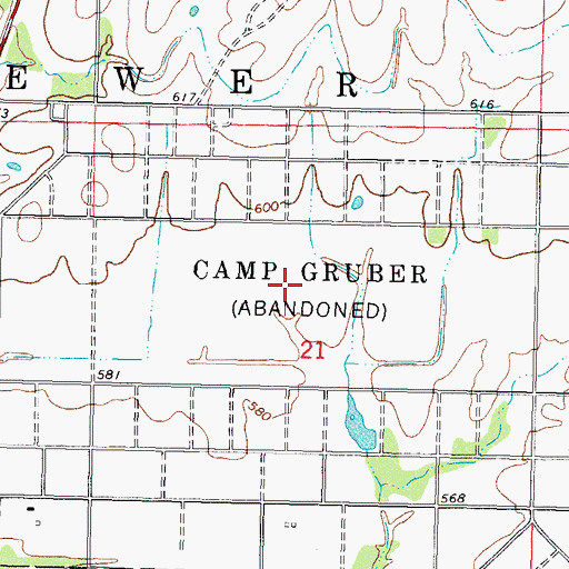 Topographic Map of Camp Gruber, OK