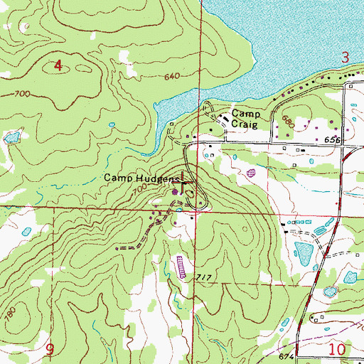 Topographic Map of Camp Hudgens, OK