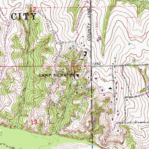 Topographic Map of Camp Kickapoo, OK