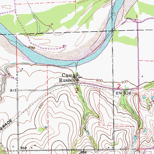 Topographic Map of Camp Russell, OK