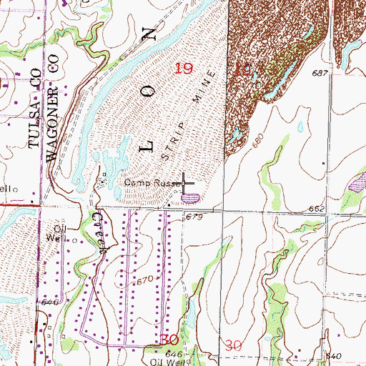 Topographic Map of Camp Russell, OK