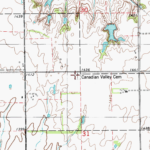 Topographic Map of Canadian Valley Cemetery, OK