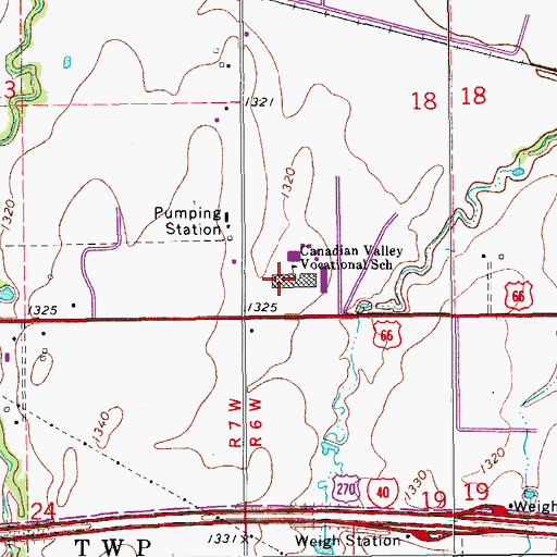 Topographic Map of Canadian Valley Technology Center - El Reno Campus, OK