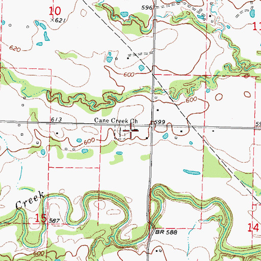 Topographic Map of Cane Creek Church, OK