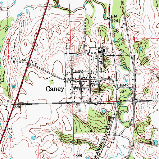 Topographic Map of Caney, OK