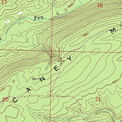 Topographic Map of Caney Mountain Trail, OK