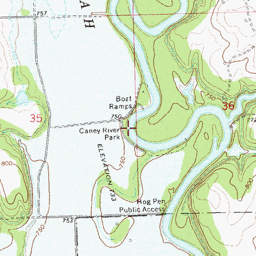 Topographic Map of Caney River Park, OK