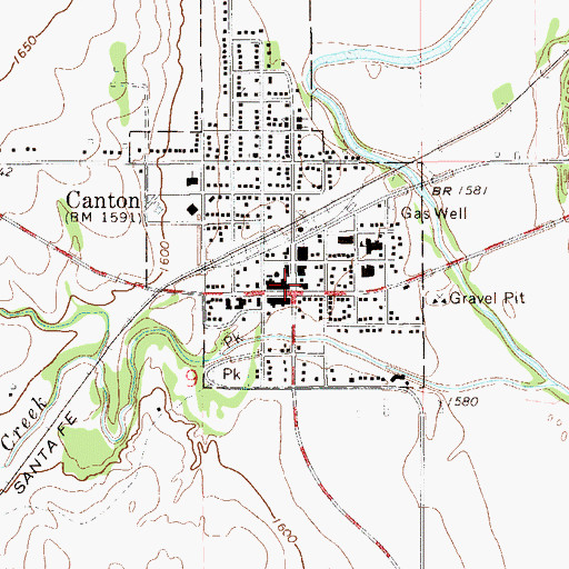 Topographic Map of Canton, OK