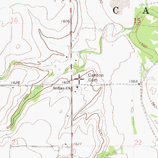 Topographic Map of Canton Cemetery, OK