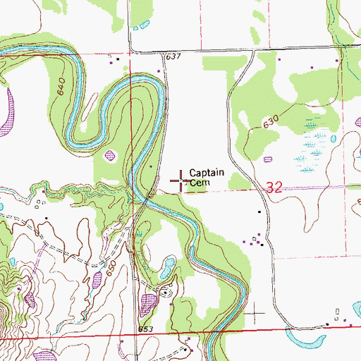 Topographic Map of Captain Cemetery, OK