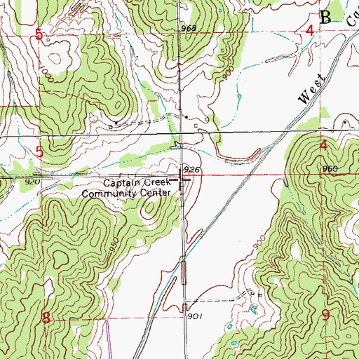 Topographic Map of Captain Creek Community Center, OK
