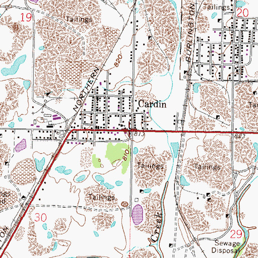 Topographic Map of Cardin (historical), OK
