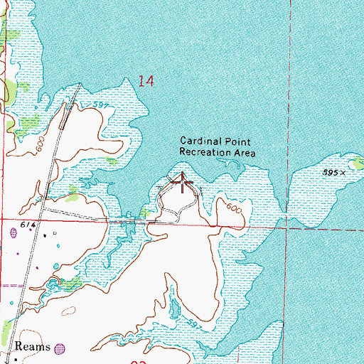 Topographic Map of Cardinal Point Recreation Area, OK