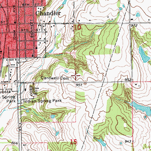 Topographic Map of Cardwell Cemetery, OK