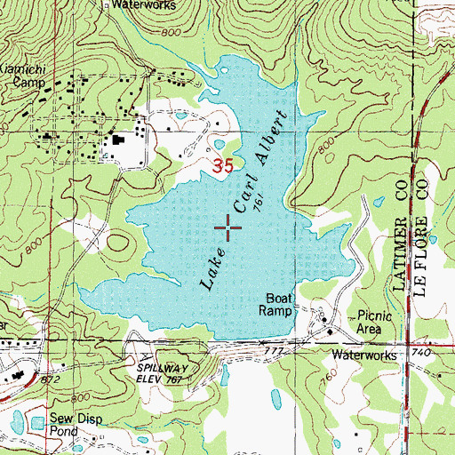 Topographic Map of Lake Carl Albert, OK