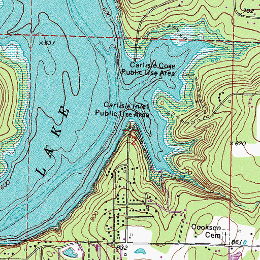 Topographic Map of Carlisle Inlet Public Use Area, OK