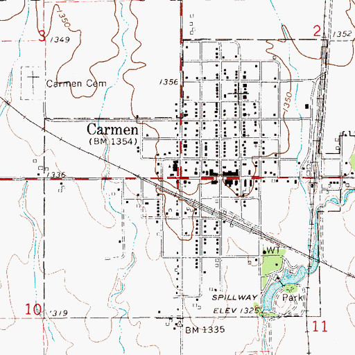 Topographic Map of Carmen, OK