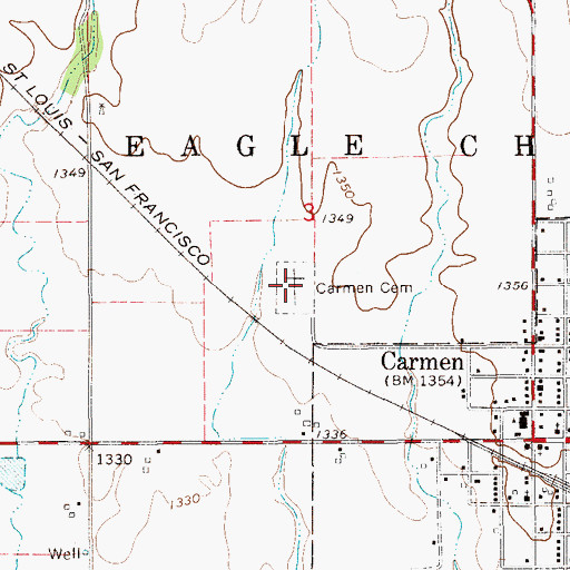 Topographic Map of Carmen Cemetery, OK