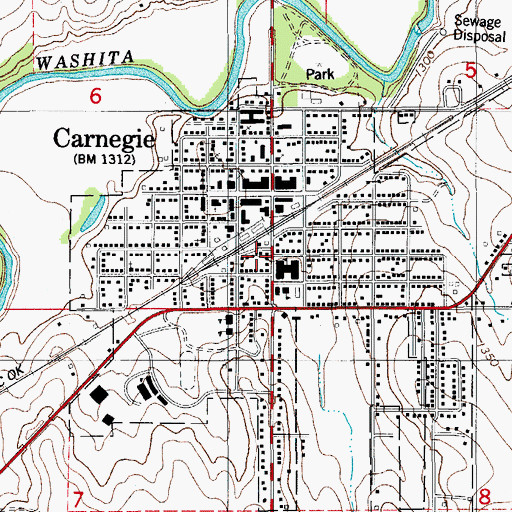 Topographic Map of Carnegie, OK