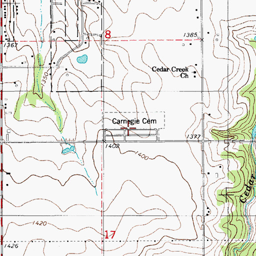Topographic Map of Carnegie Cemetery, OK
