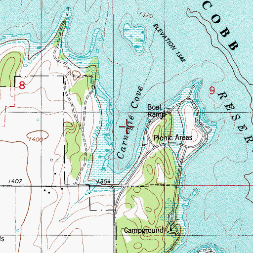 Topographic Map of Carnegie Cove, OK