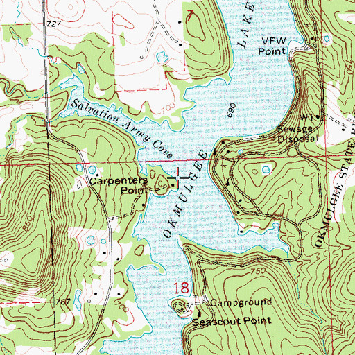 Topographic Map of Carpenters Point, OK