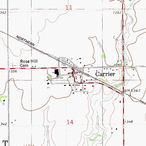 Topographic Map of Carrier, OK
