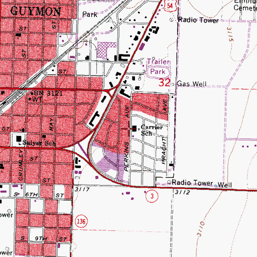 Topographic Map of Carrier Elementary School, OK