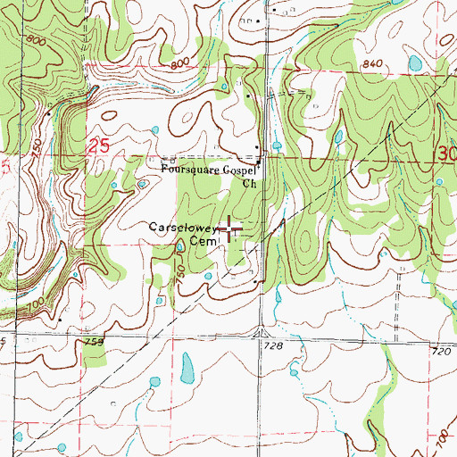 Topographic Map of Carselowey Cemetery, OK