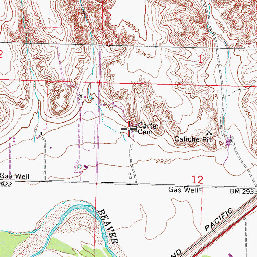 Topographic Map of Carter Cemetery, OK
